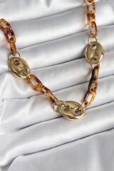 Leopar Desenli Mika Gold Renk Zincir Kadın Kolye