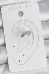 Pirinç Gümüş Renk Bal Peteği Model Zirkon Taşlı Kadın Kıkırdak Küpe