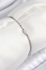 Pirinç Zirkon Taşlı Damla Model Ezme Zincir Gümüş Renk Kadın Bileklik