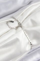 Pirinç Zirkon Taşlı Damla Model Ezme Zincir Gümüş Renk Kadın Bileklik