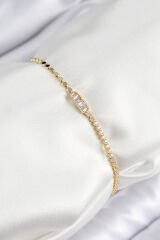 Pirinç Zirkon Taşlı Dikdörtgen Model Ezme Zincir Gold Renk Kadın Bileklik