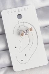 Pirinç Gold Renk Zirkon Taşlı Kalp Ok Model Kadın Kıkırdak Küpe