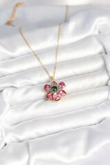 316L Çelik Zincirli Pembe Çiçek Model Kadın Kolye