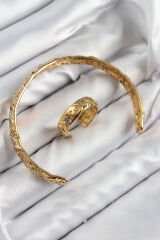 Pirinç Zirkon Taşlı Vintage Model Gold Renk Bileklik Yüzük Set