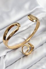 Pirinç Ayrık Model Gold Renk Bileklik Yüzük Set