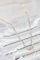 Pirinç Zirkon Taşlı Tifany Model Ezme Zincir Gold Renk Kadın Kolye