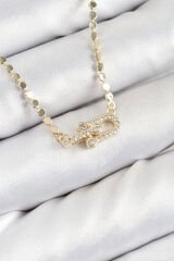 Pirinç Zirkon Taşlı Tifany Model Ezme Zincir Gold Renk Kadın Kolye