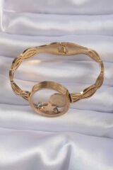 316L Çelik Altın Renk İçi Nazar Boncuk ve Yıldız Figürlü Açılabilir Fanus Kelepçe