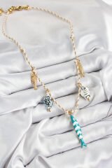 Seramik Motifli Balık Figürlü Model Krem İp Kadın Kolye