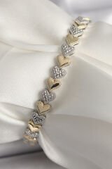 Pirinç Mix Renk Zirkon Taşlı Kalp Model VIP Seri Kadın Bileklik