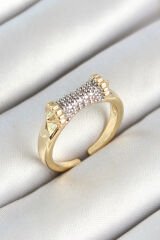 Pirinç Makara Figürlü Zirkon Taşlı Gold Renk Ayarlanabilir Kadın Yüzük