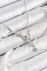 316L Çelik Zirkon Taşlı Kelebek Model Gümüş Renk Kadın Kolye