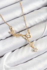 316L Çelik Zirkon Taşlı Kelebek Model Gold Renk Kadın Kolye