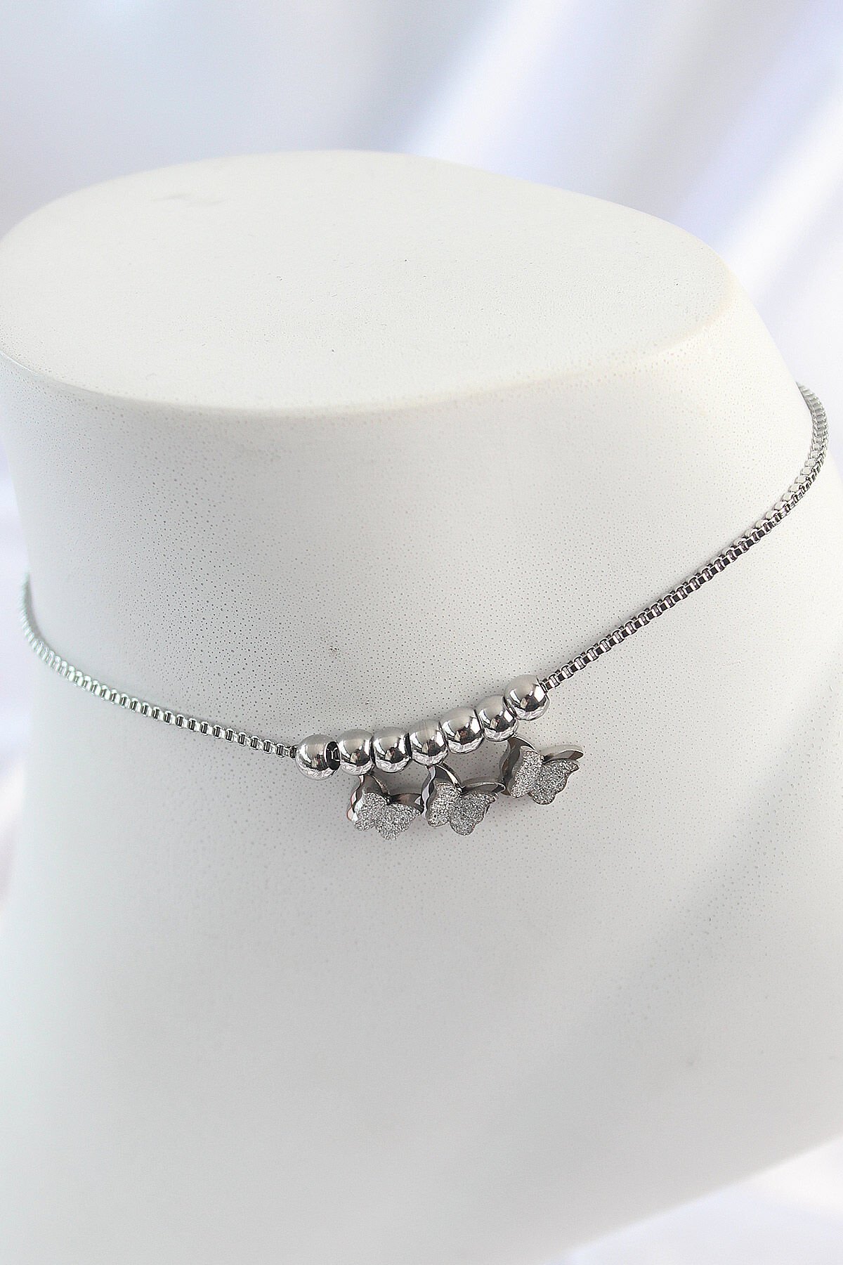 316L Çelik Gümüş Renk Simli Kelebek Model Kadın Halhal