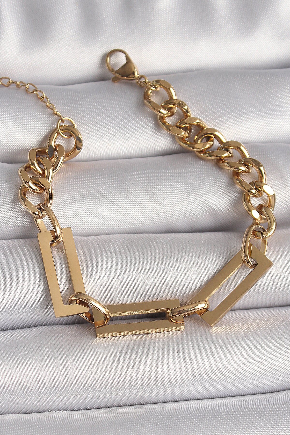 316L Çelik Gold Renk 2'Li Zincir Model Kadın Bileklik