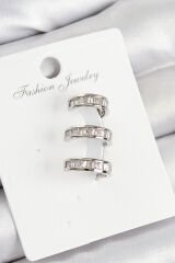 Pirinç Su Yolu Model Gümüş Renk Sağ Kıkırdak Küpe