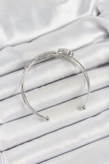 Pirinç Gümüş Renk Zirkon Taşlı Yonca Model 2'li Kadın Bileklik