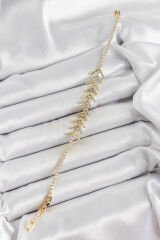 Pirinç Gold Renk Zirkon Taşlı Balık Sırtı Kadın Bileklik