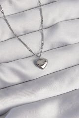 316L Çelik Gümüş Renk Kalp Model Love Kolye