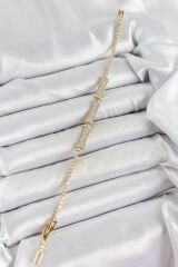 Pirinç Gold Renk Zirkon Taşlı Kemik Model Kadın Bileklik