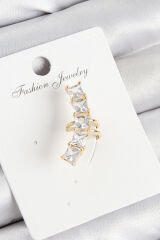 Pirinç Zirkon Taşlı Model Gold Renk Sağ Kıkırdak Küpe