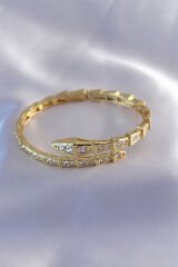 VIP Seri Yılan Model Gold Renk Kadın Kelepçe Bileklik