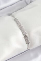 Pirinç Gümüş Renk Zirkon Taşlı Kemik Model Kadın Bileklik