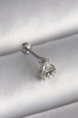 316L Çelik Gümüş Renk Üçgen Zirkon Taşlı Tragus Piercing