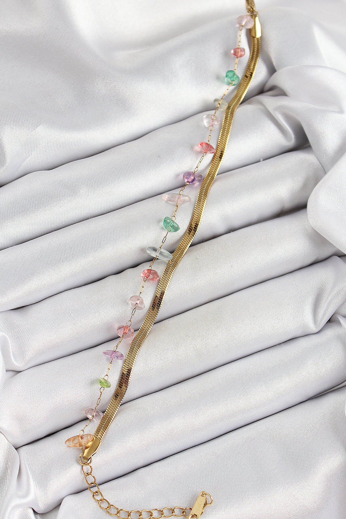 316L Çelik Gold Renk Kristal Karışık Renkli Taşlı Kadın Bileklik