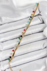 316L Çelik Gold Renk Kristal Karışık Renkli Taşlı 2'li Kadın Bileklik