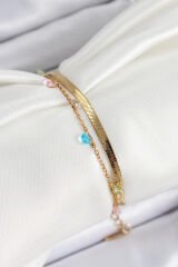 316L Çelik Gold Renk Karışık Renkli Kristal Taşlı 2'li Kadın Bileklik