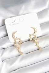 Ay ve Yıldız Model Gold Renk Pirinç Kadın Küpe