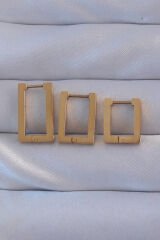 316L Çelik Gold Renk Dikdörtgen Küpe Seti