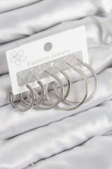 Pirinç Halka Model Gümüş Renk Kadın Set Küpe