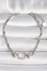 316L Çelik Gümüş Renk İtalyan Zincir Model Zirkon Taşlı Halka Figür Kadın Bileklik