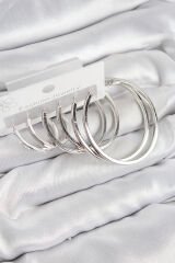 Pirinç Halka Model Gümüş Renk Kadın Set Küpe