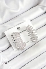 Pirinç Zirkon Taşlı Çoklu Görünümlü Model Gümüş Renk Kadın Küpe