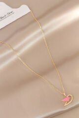 Sedefli Pembe Renk Kuş Kolye