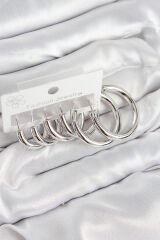 Pirinç Halka Model Gümüş Renk Kadın Set Küpe