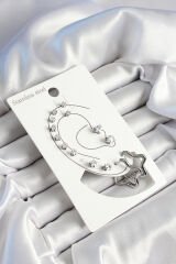 316L Çelik Yıldız Figürlü Ve Zirkon Taşlı Gümüş Renk 7'li Çift Kadın Küpe Set