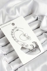 316L Çelik Kalp Figürlü Ve Zirkon Taşlı Gümüş Renk 7'li Çift Kadın Küpe Set