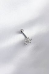 316L Cerrahi Çelik Gümüş Renk Zirkon Taşlı Çiçek Model Kadın Göbek Piercing