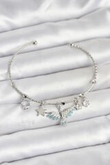 Anka Kuşu Charmlı Gümüş Renk Pirinç Kadın Bileklik