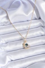 316L Çelik Gold Renk Zirkon Taşlı Hilal Model Kadın Kolye