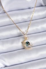 316L Çelik Gold Renk Zirkon Taşlı Hilal Model Kadın Kolye