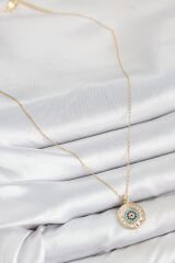 Pirinç Zirkon Taşlı Su Yolu Nazar Model Gold Renk Kadın Kolye