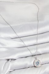 Pirinç Zirkon Taşlı Su Yolu Nazar Model Gümüş Renk Kadın Kolye