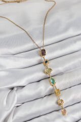 Pirinç Renkli Zirkon Taşlı Model Gold Renk 7 Element Kadın Y Kolye