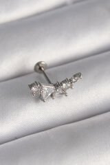 316L Çelik Gümüş Renk Zirkon Taşlı Tragus Piercing