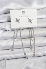 Kutup Yıldızı Model Gümüş Renk Pirinç Sallantılı Kadın Küpe